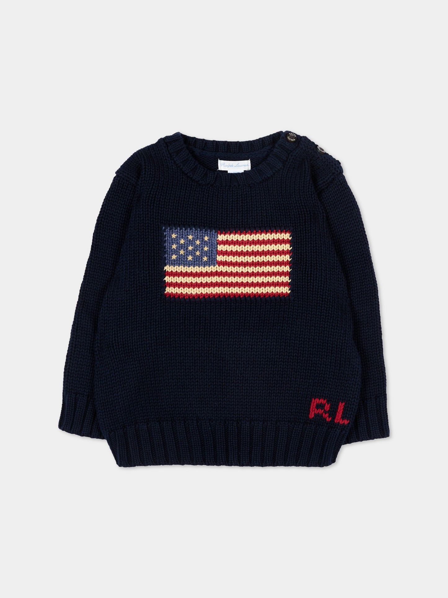 Maglione blu per neonato con bandiera,Ralph Lauren Kids,668285001