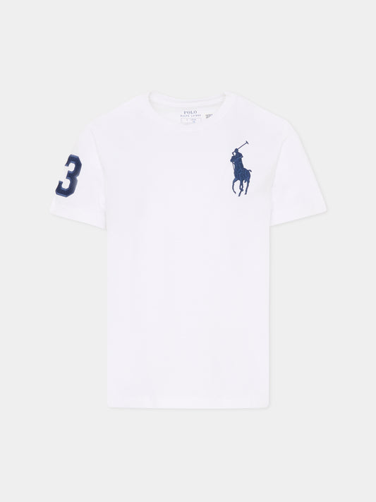 T-shirt bianca per bambino con logo blu,Ralph Lauren Kids,832907037