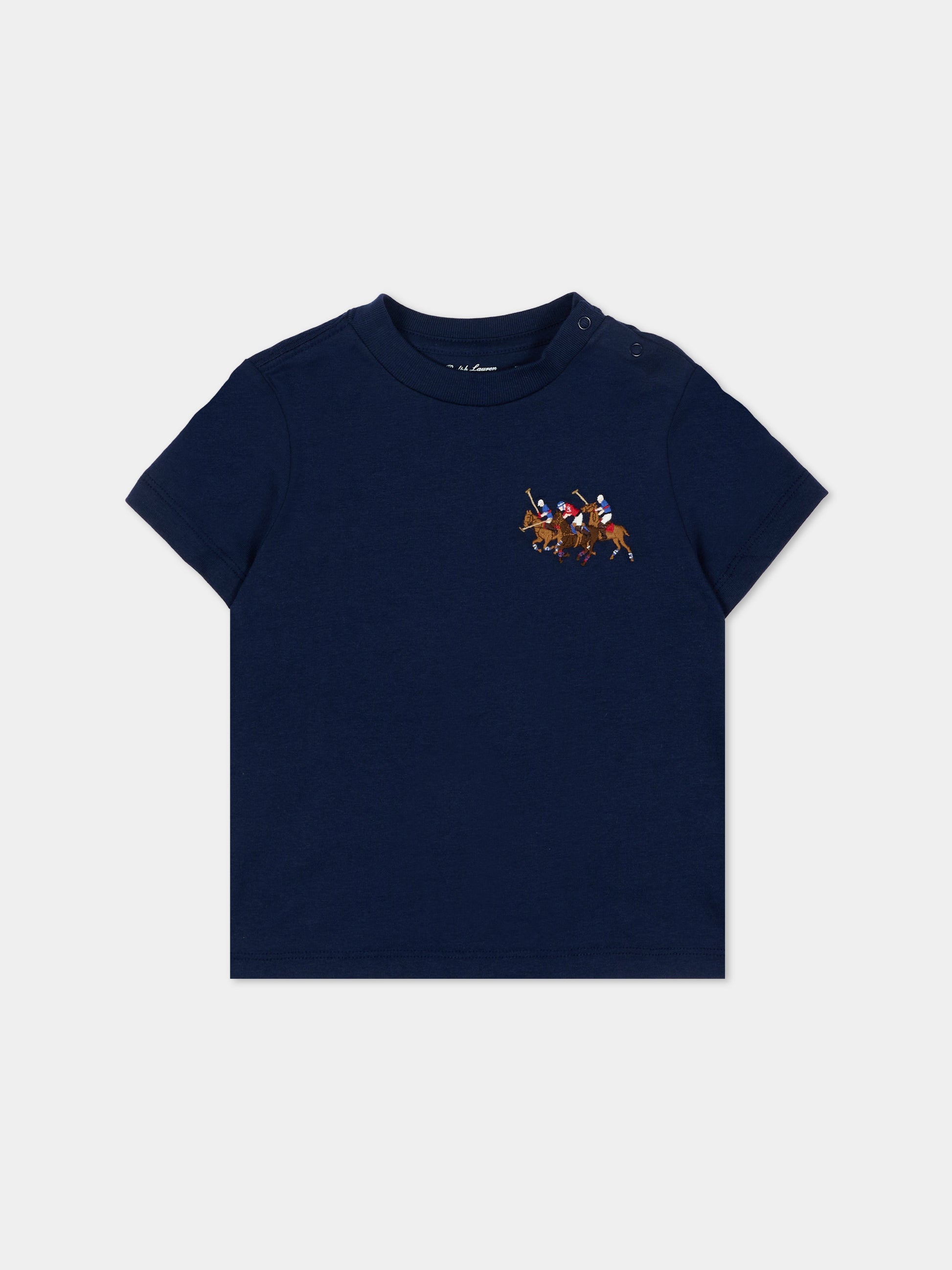 T-Shirt blu per neonato con ricamo polo,Ralph Lauren Kids,A95734001