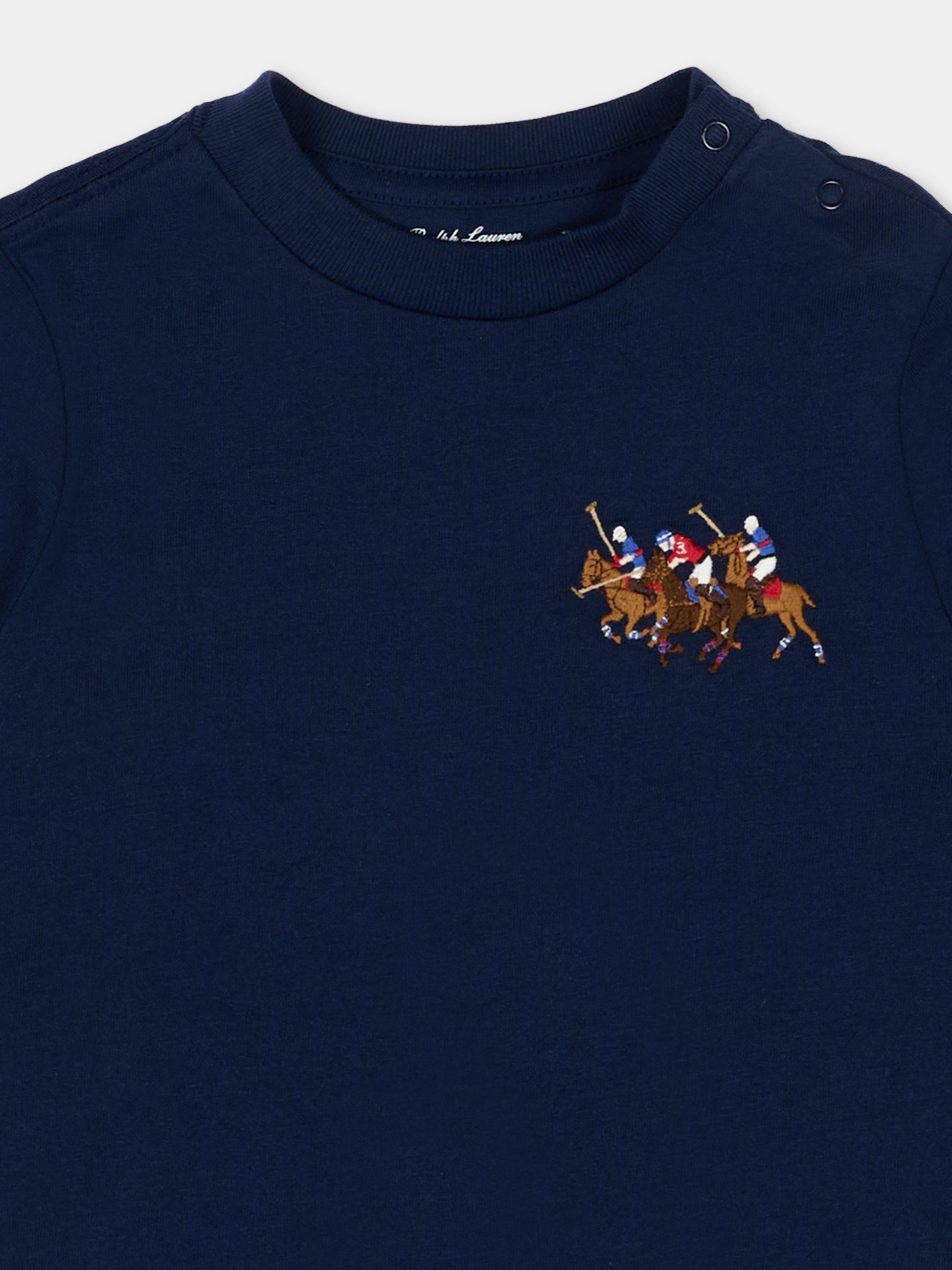 T-Shirt blu per neonato con ricamo polo,Ralph Lauren Kids,A95734001