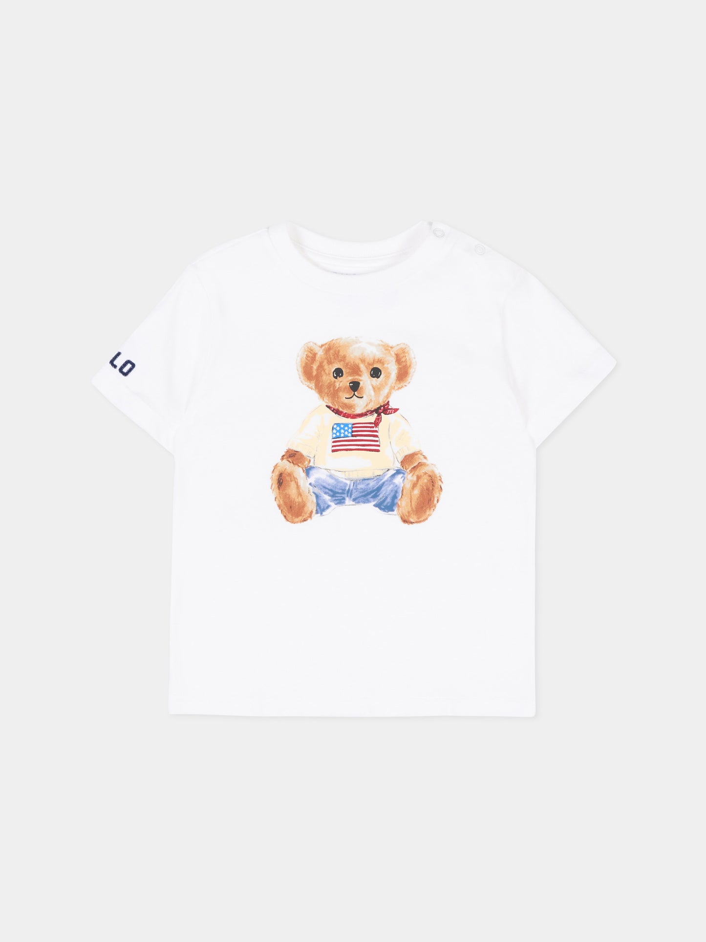 T-shirt bianca per neonato con Polo Bear,Ralph Lauren Kids,844731001