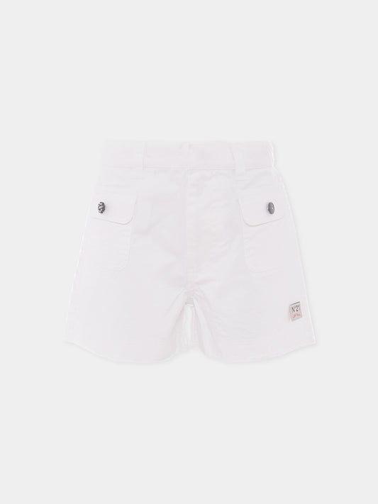 Shorts bianchi per bambina con logo,N°21 Kids,N21915 N0341 0N100