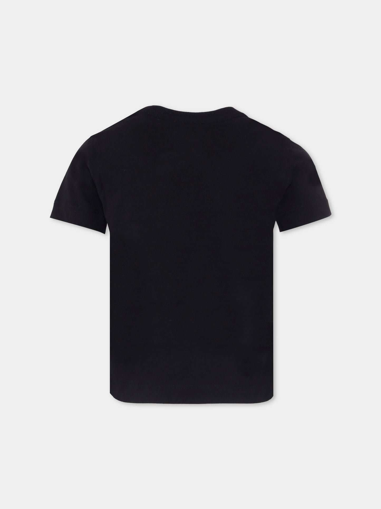 T-shirt nera per bambina con logo e stampa rosa,Diesel,J01978 0CATM K900