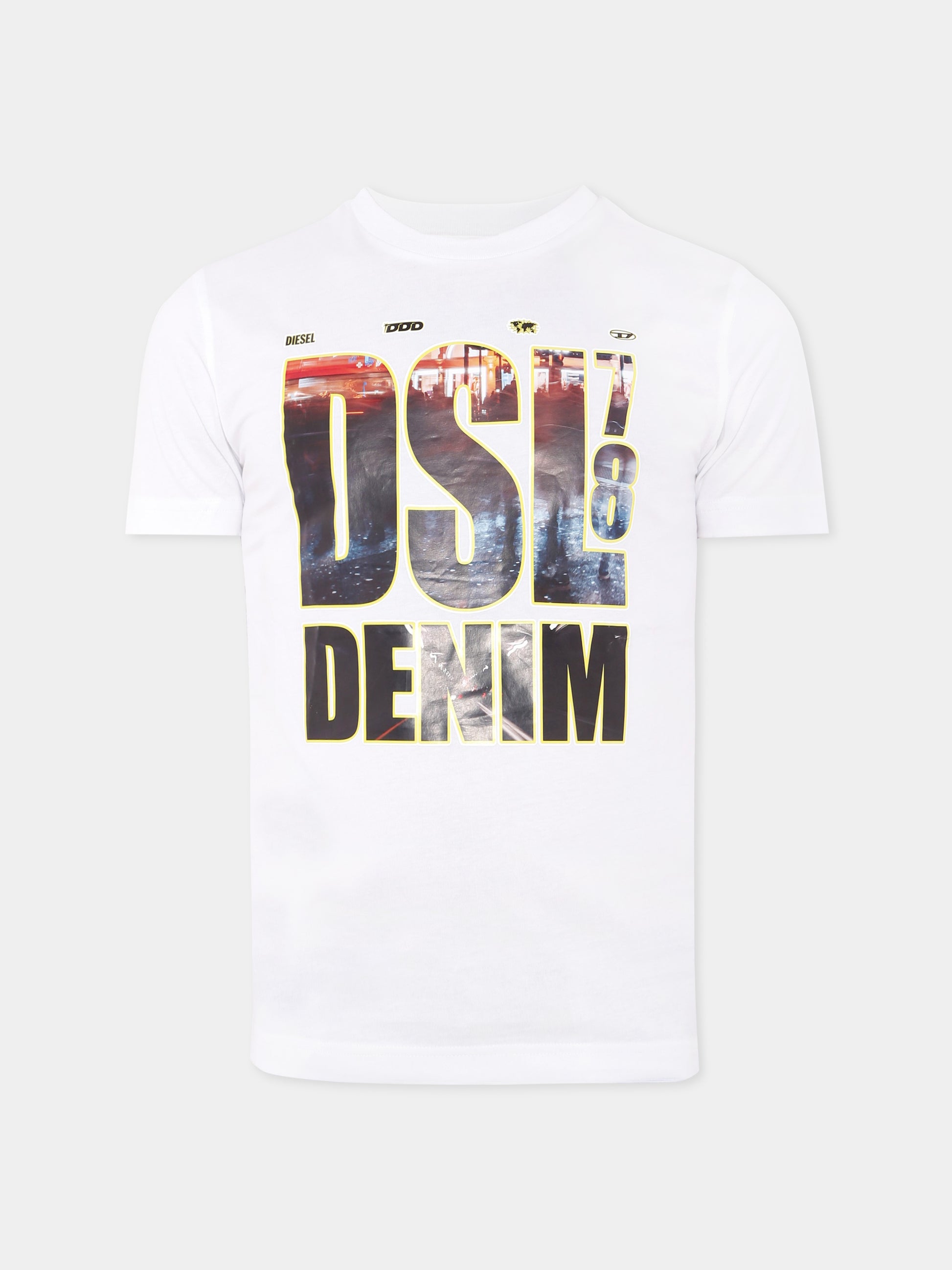 T-shirt bianca per bambino con logo Diesel 78 denim,Diesel,J01979 0CATM K100