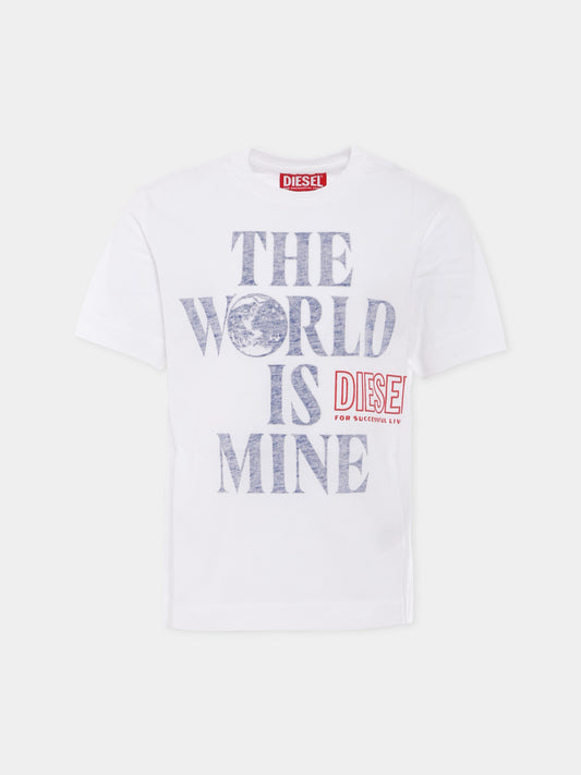 T-shirt bianco per bambino con logo e scritta,Diesel,J01998 0CATM K100