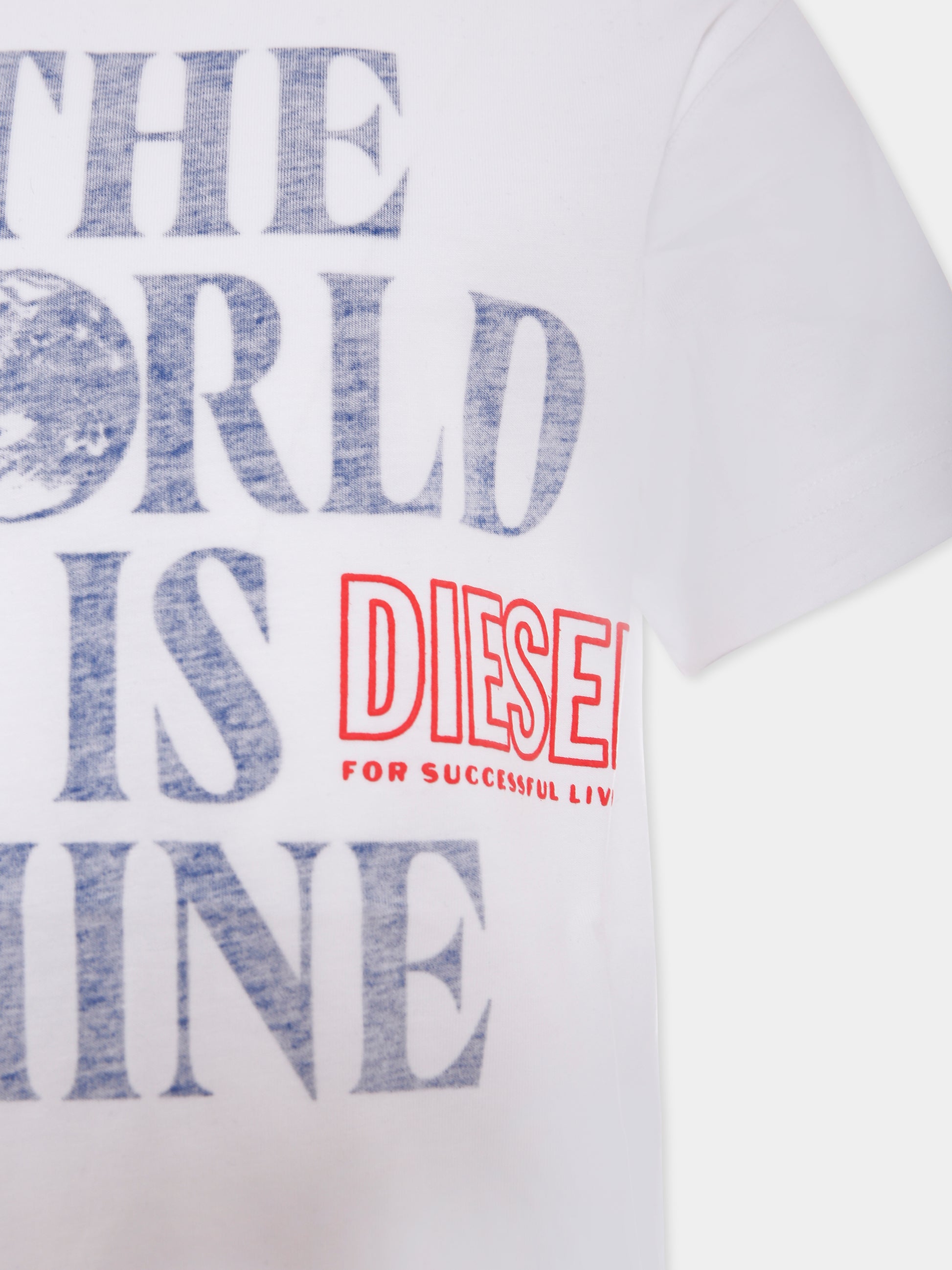T-shirt bianco per bambino con logo e scritta,Diesel,J01998 0CATM K100