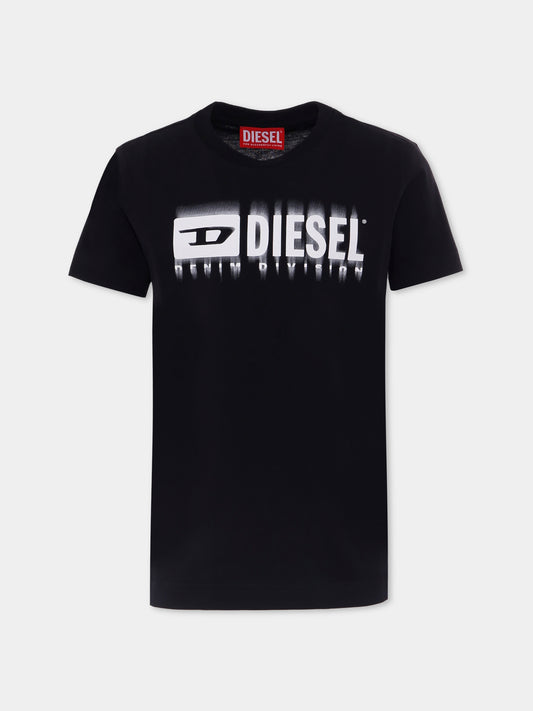 T-shirt nero per bambino con logo,Diesel,J02033 00YI9 K900