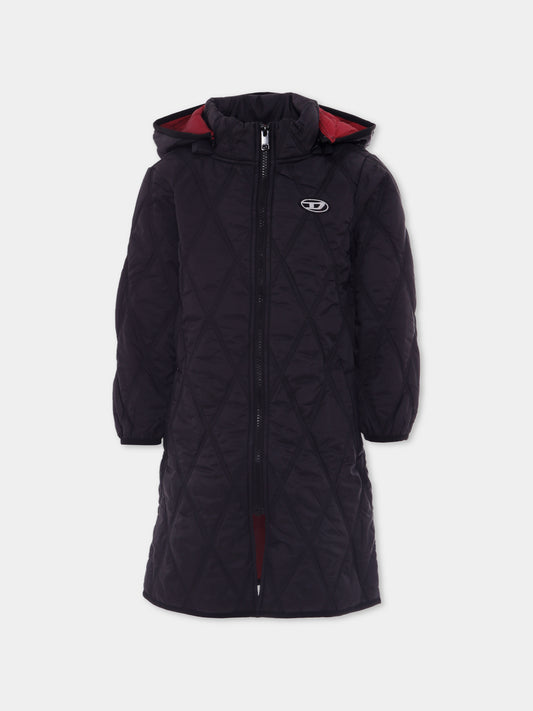 Piumino nero per bambina con logo,Diesel,J02087 KXBM0 K900