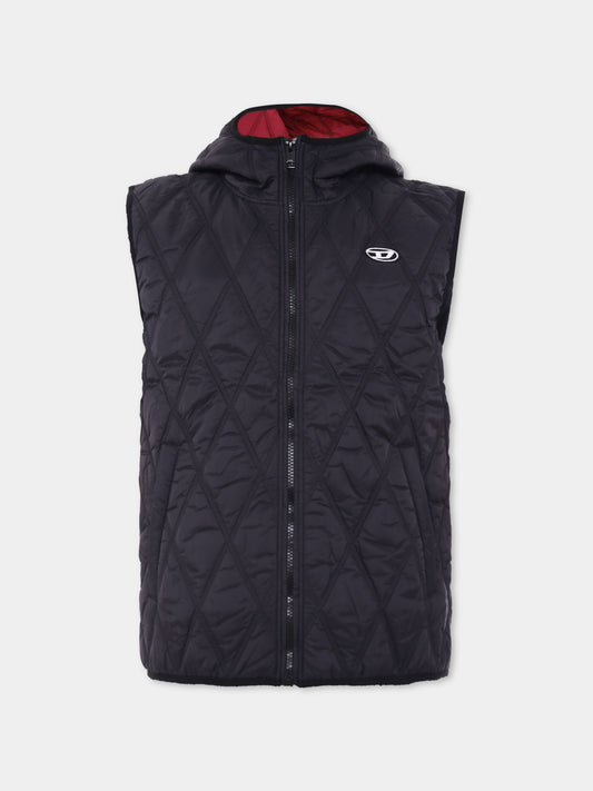 Gilet nero per bambini con logo,Diesel,J02088 KXBM0 K900