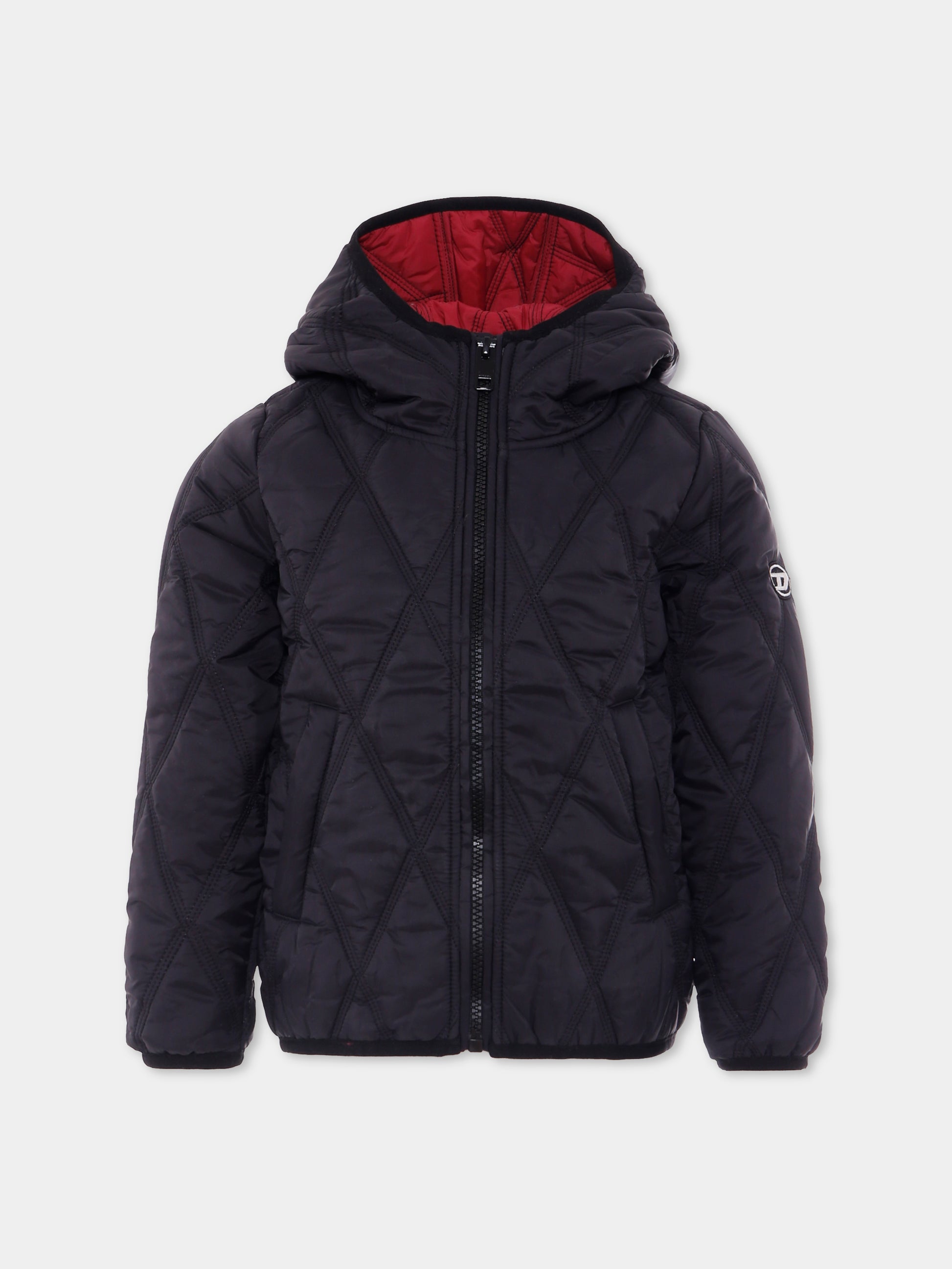 Piumino nero per bambino con logo,Diesel,J02089 KXBM0 K900