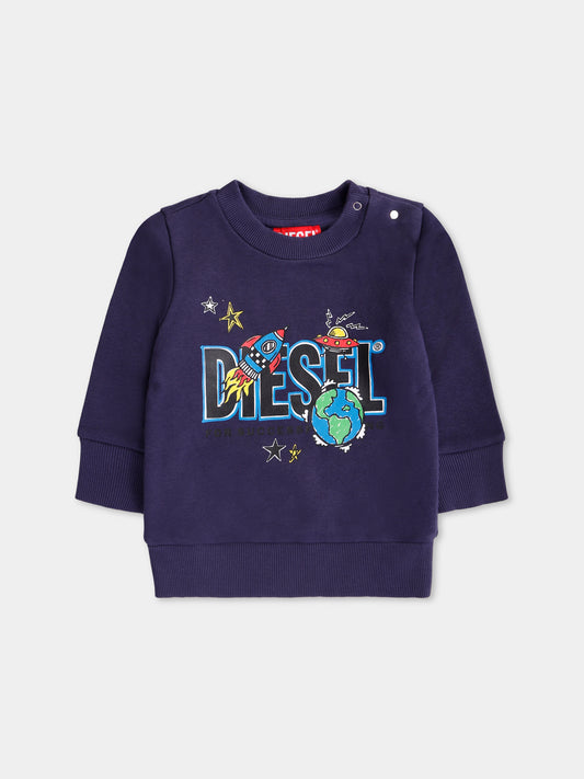 Felpa blu per neonato con stampa spazio,Diesel,K00582 KYAYT K8AT