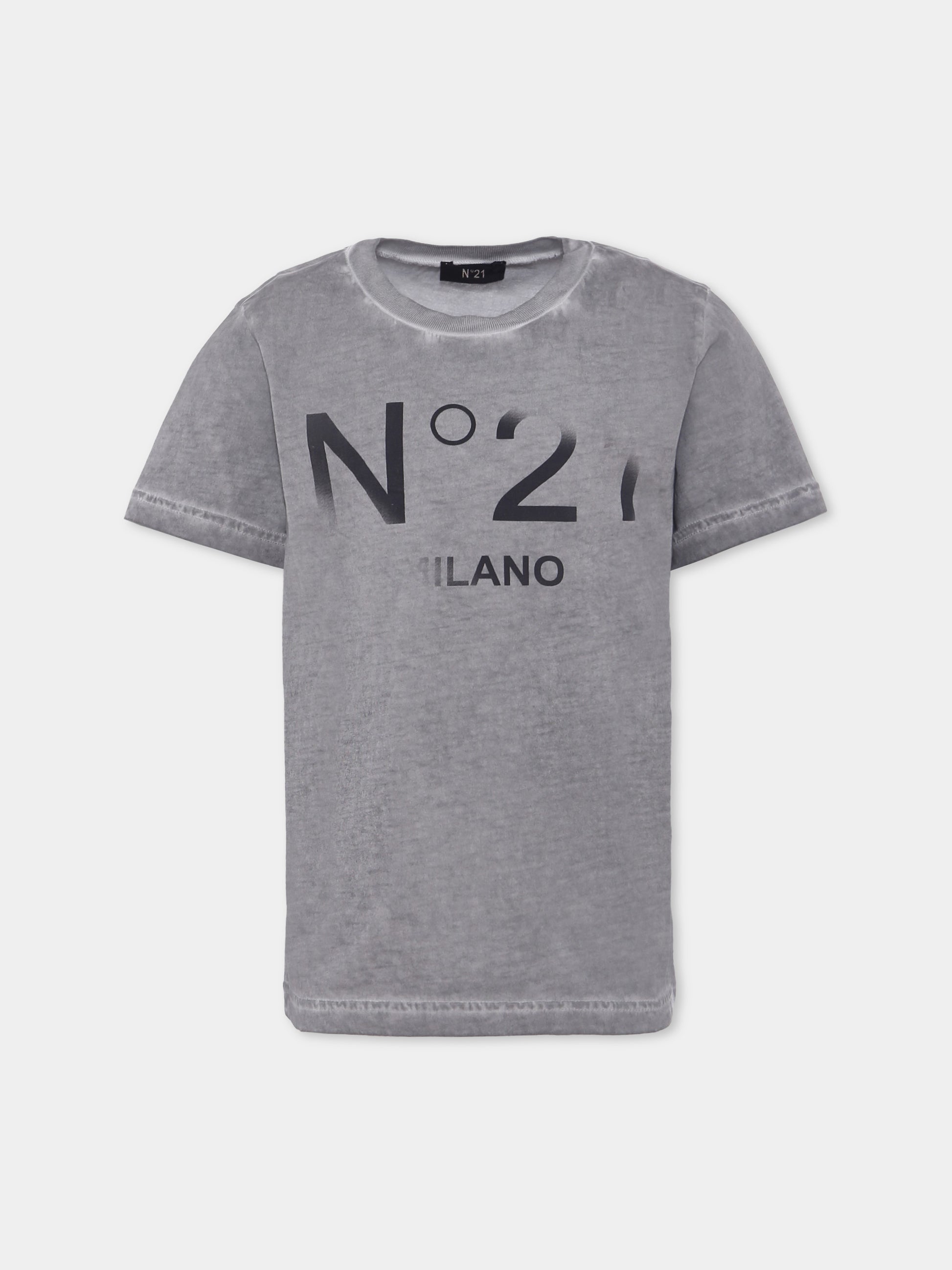 T-shirt grigia per bambino con logo,N°21 Kids,N21943 N0376 0N924