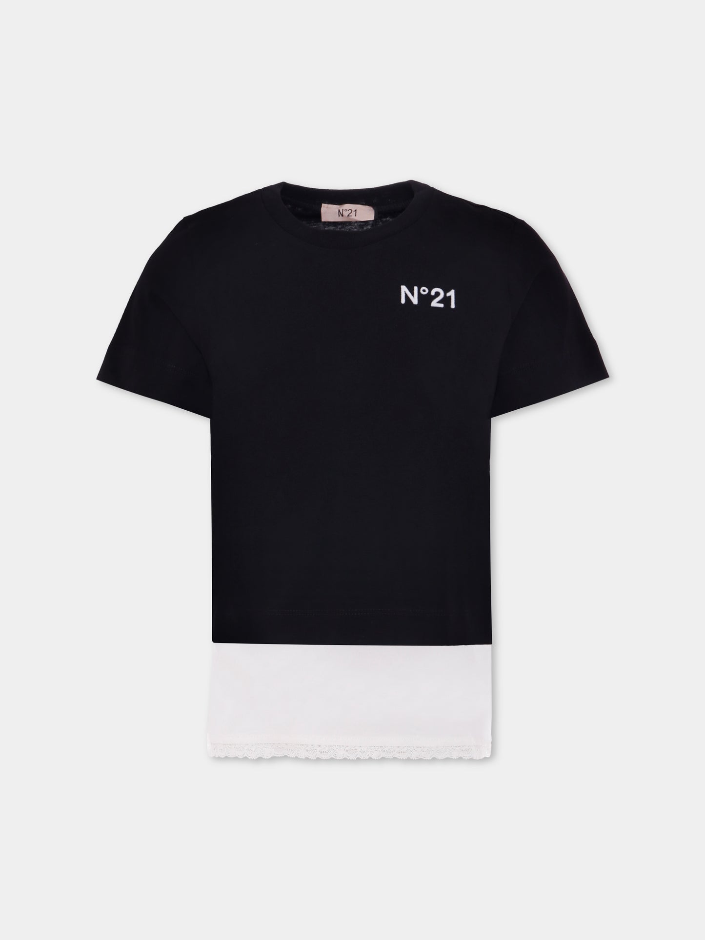 T-shirt nera per bambina con logo,N°21 Kids,N21980 N0153 0N900