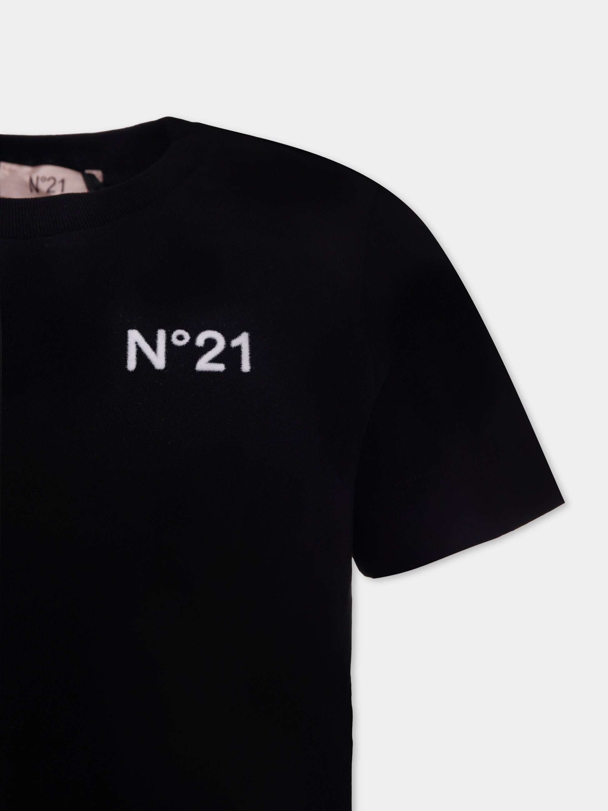 T-shirt nera per bambina con logo,N°21 Kids,N21980 N0153 0N900