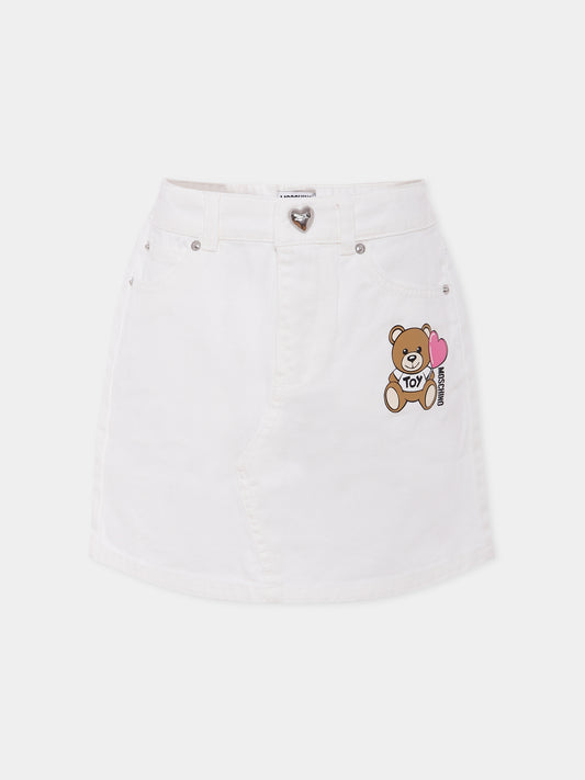 Gonna avorio per bambina con Teddy Bear e cuore,Moschino Kids,HAJ03M LOA14 10063