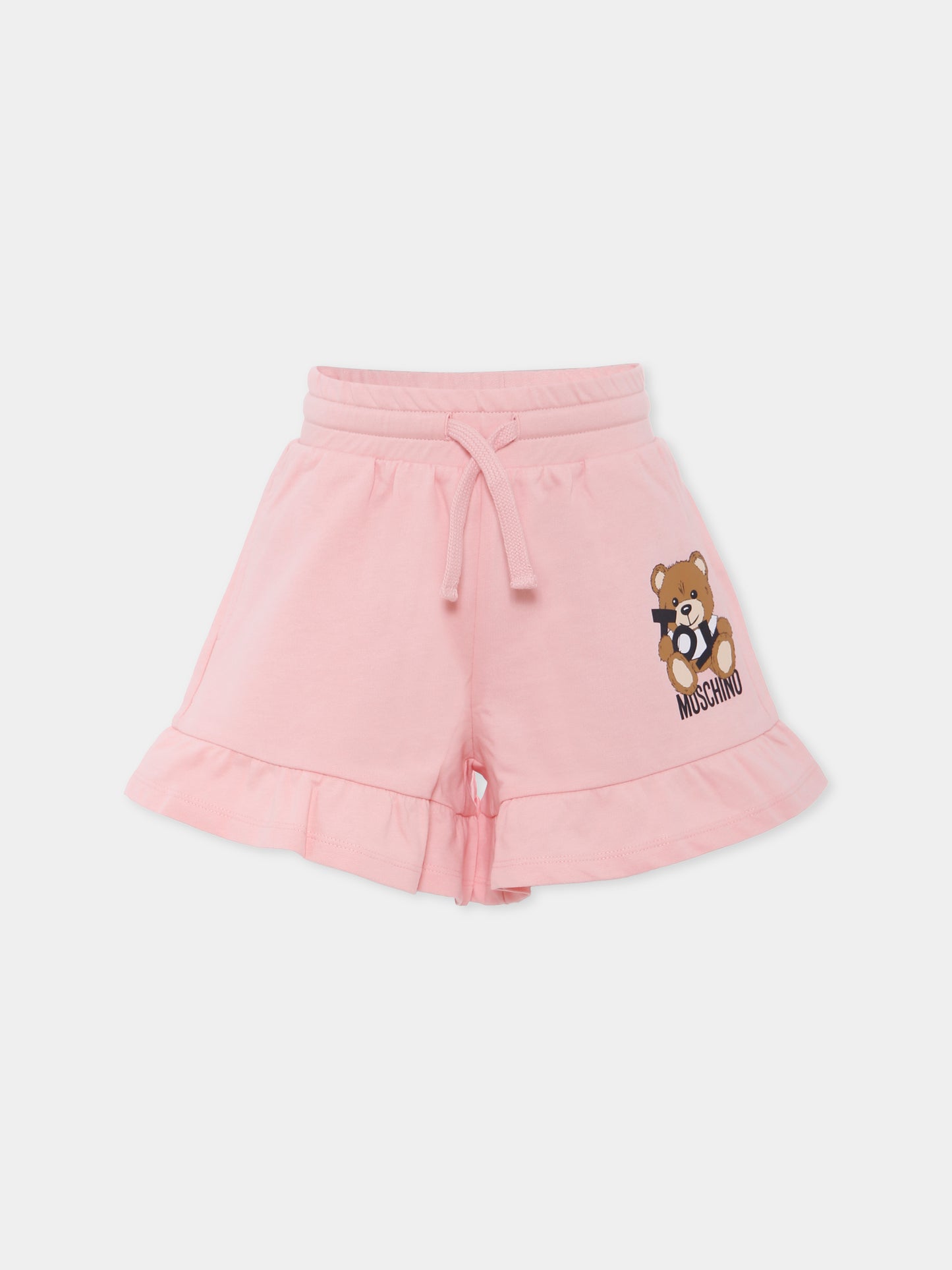 Shorts rosa per bambina con Teddy Bear,Moschino Kids,HAQ014 LCA19 50209