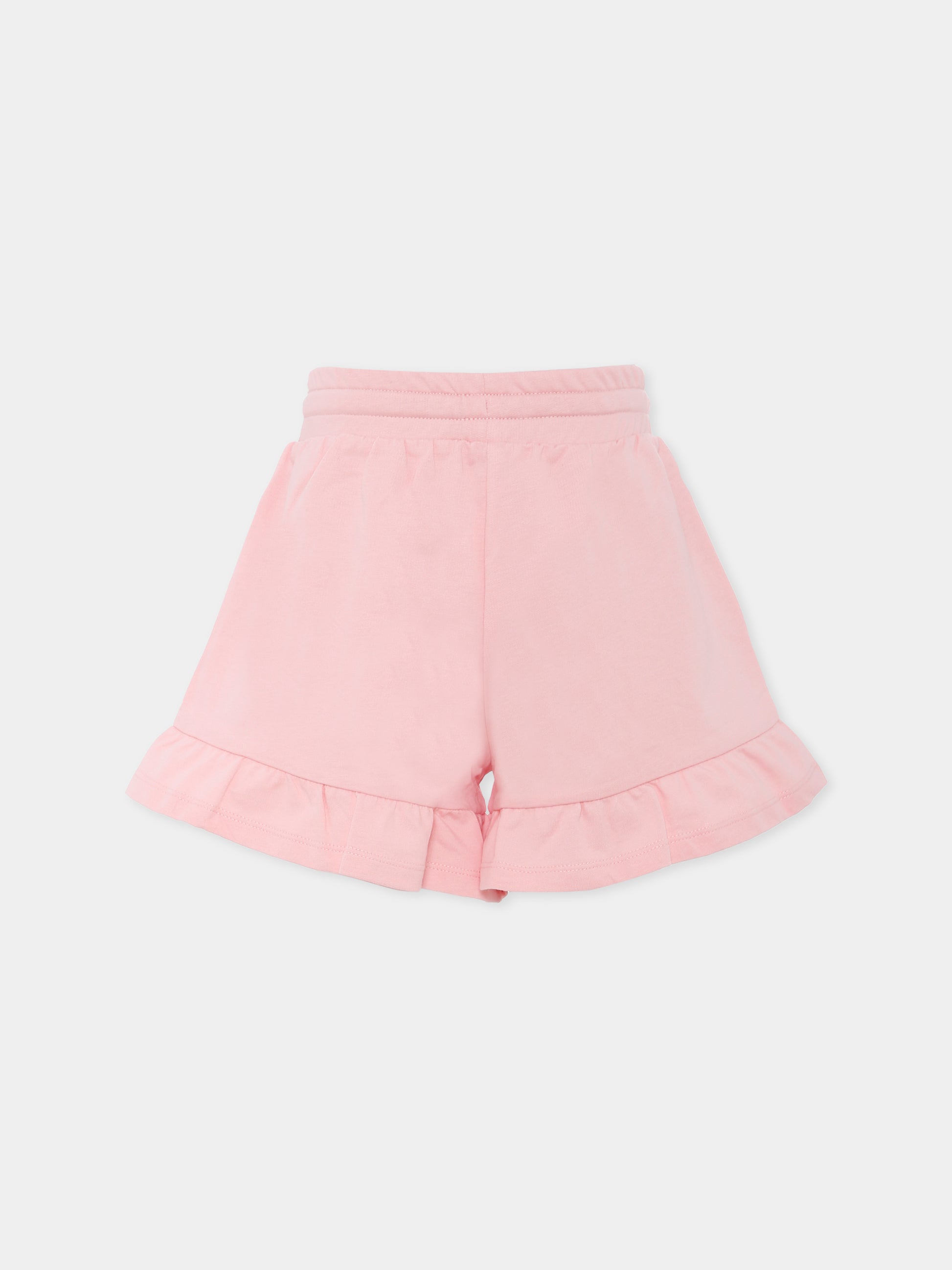 Shorts rosa per bambina con Teddy Bear,Moschino Kids,HAQ014 LCA19 50209