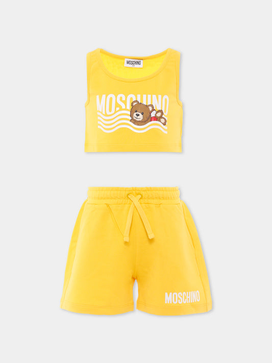 Completo giallo per bambina con Teddy Bear,Moschino Kids,HDG01D LCA19 50577
