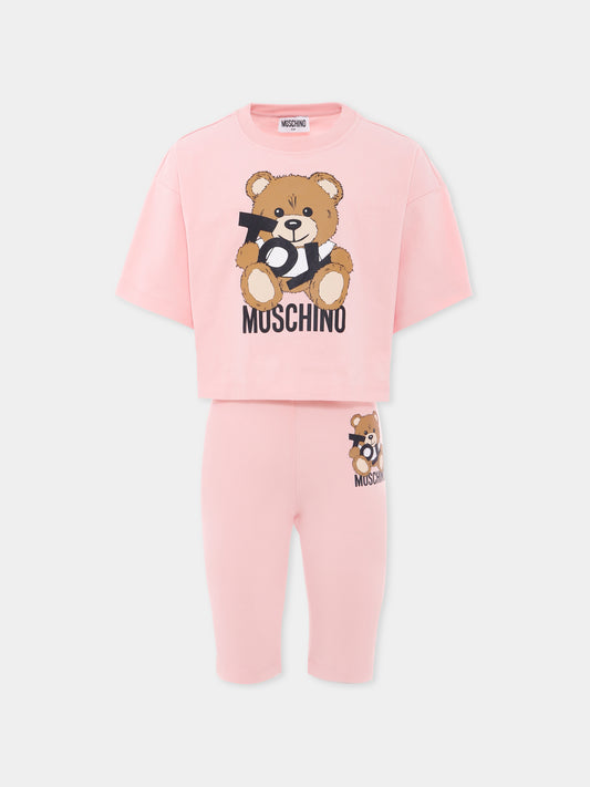 Completo rosa per bambina con Teddy Bear,Moschino Kids,HDG01H LBA00 50209