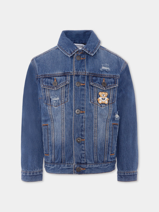 Giubbotto di jeans denim per bambini con Teddy Bear,Moschino Kids,HUS057 L0E35 40278
