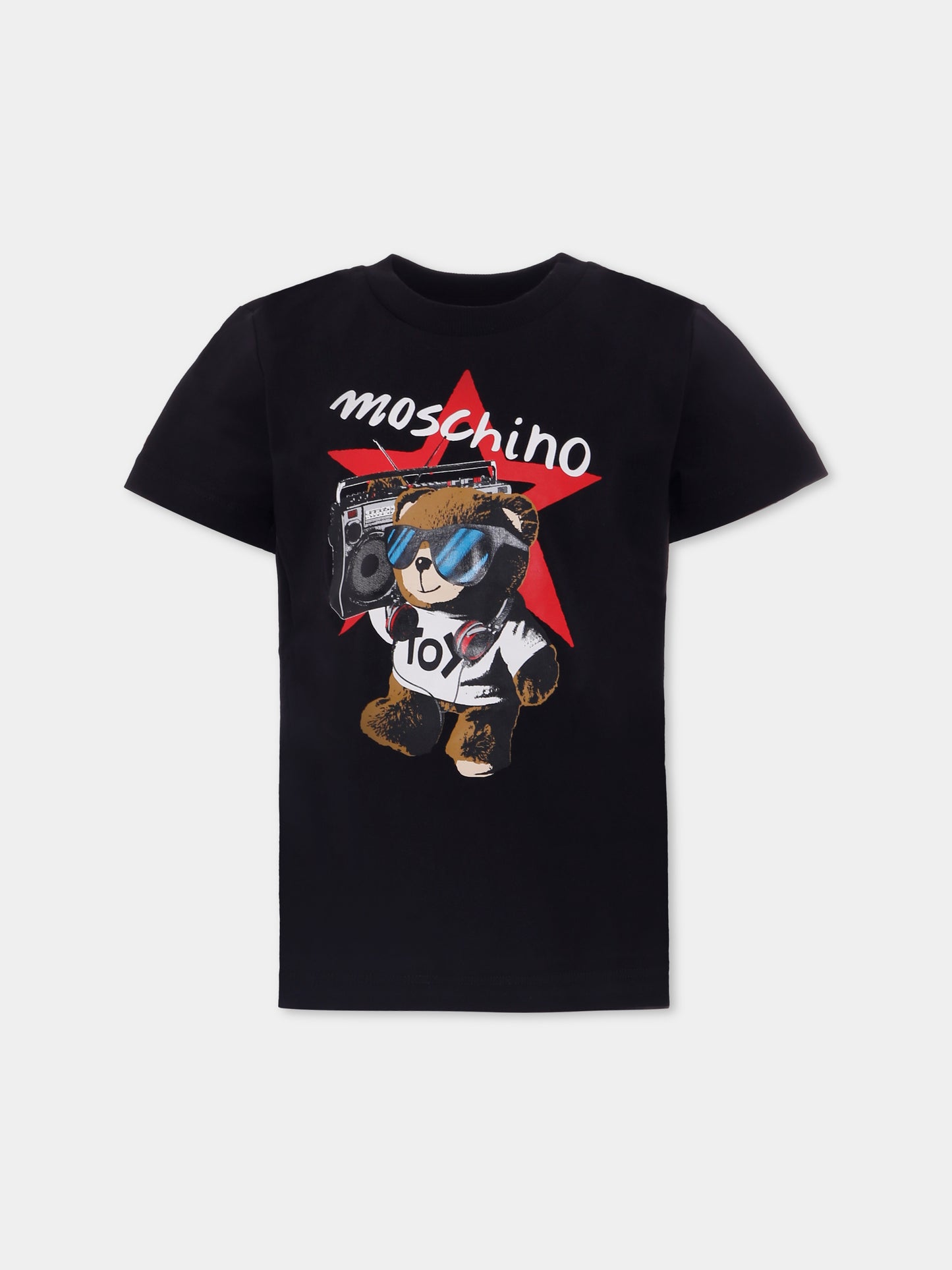 T-shirt nera per bambino con Teddy Bear,Moschino Kids,HXM04K LAA24 60100