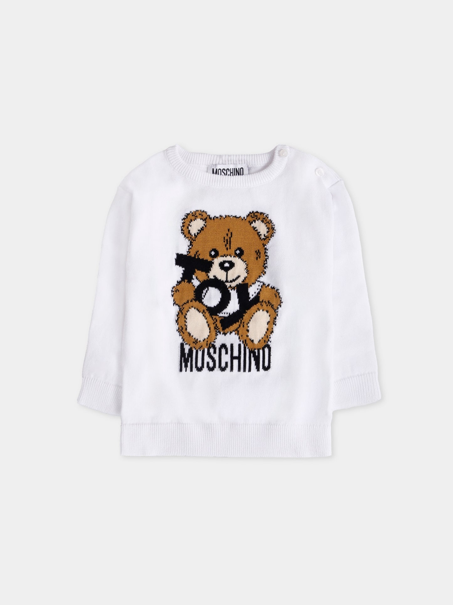 Maglione bianco per neonati con Teddy Bear,Moschino Kids,M5W00J LHE62 10101