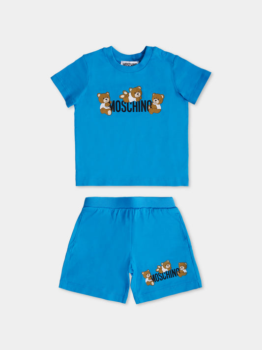 Completo azzurro per neonato con Teddy Bear,Moschino Kids,MZG00M LAA03 41047