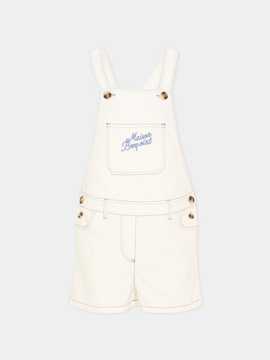 Salopette avorio per bambina con logo,Bonpoint,C06GOVW00001 003