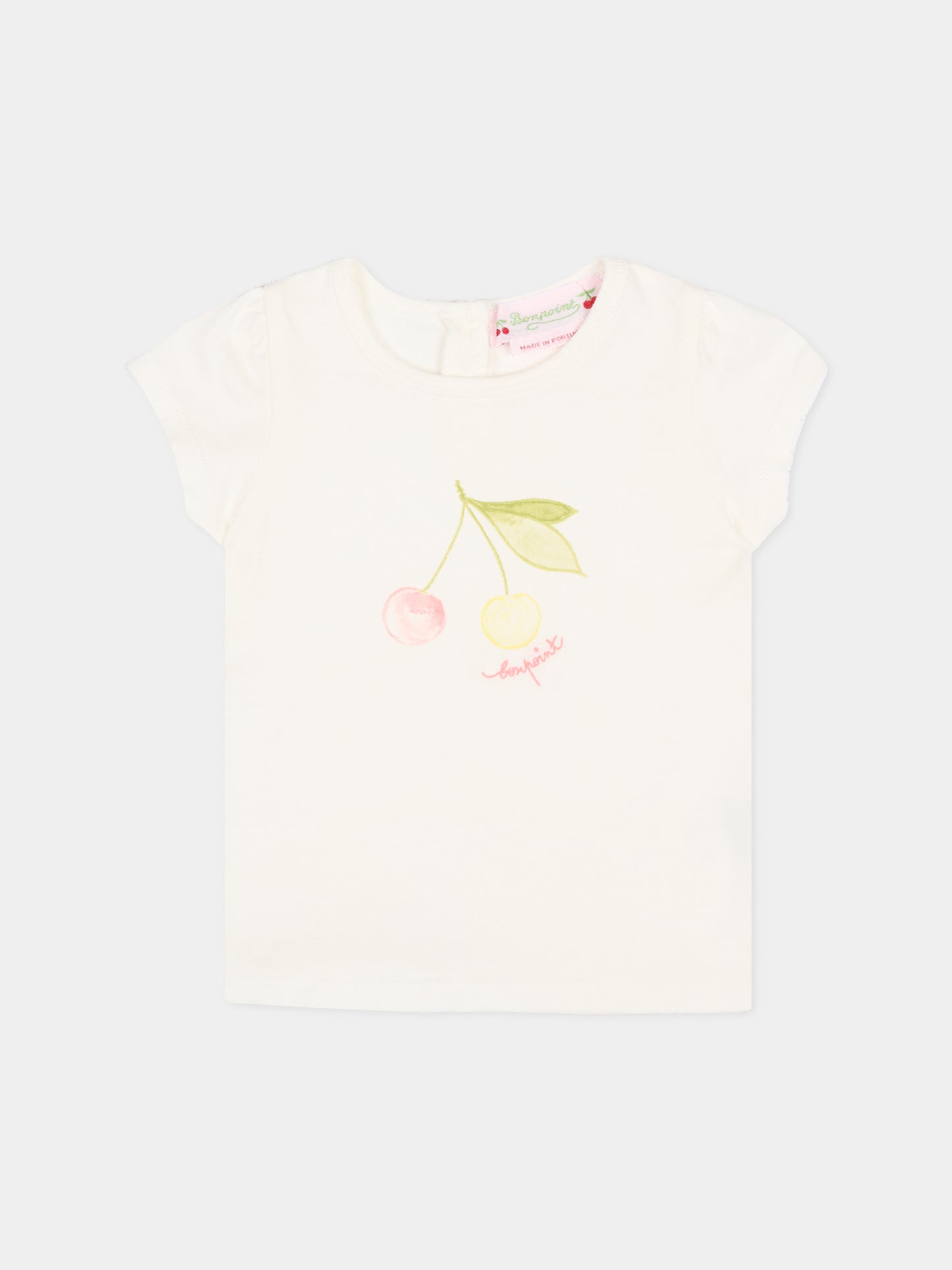 T-shirt avorio per neonata con ciliegie,Bonpoint,S06XTSK00001 102