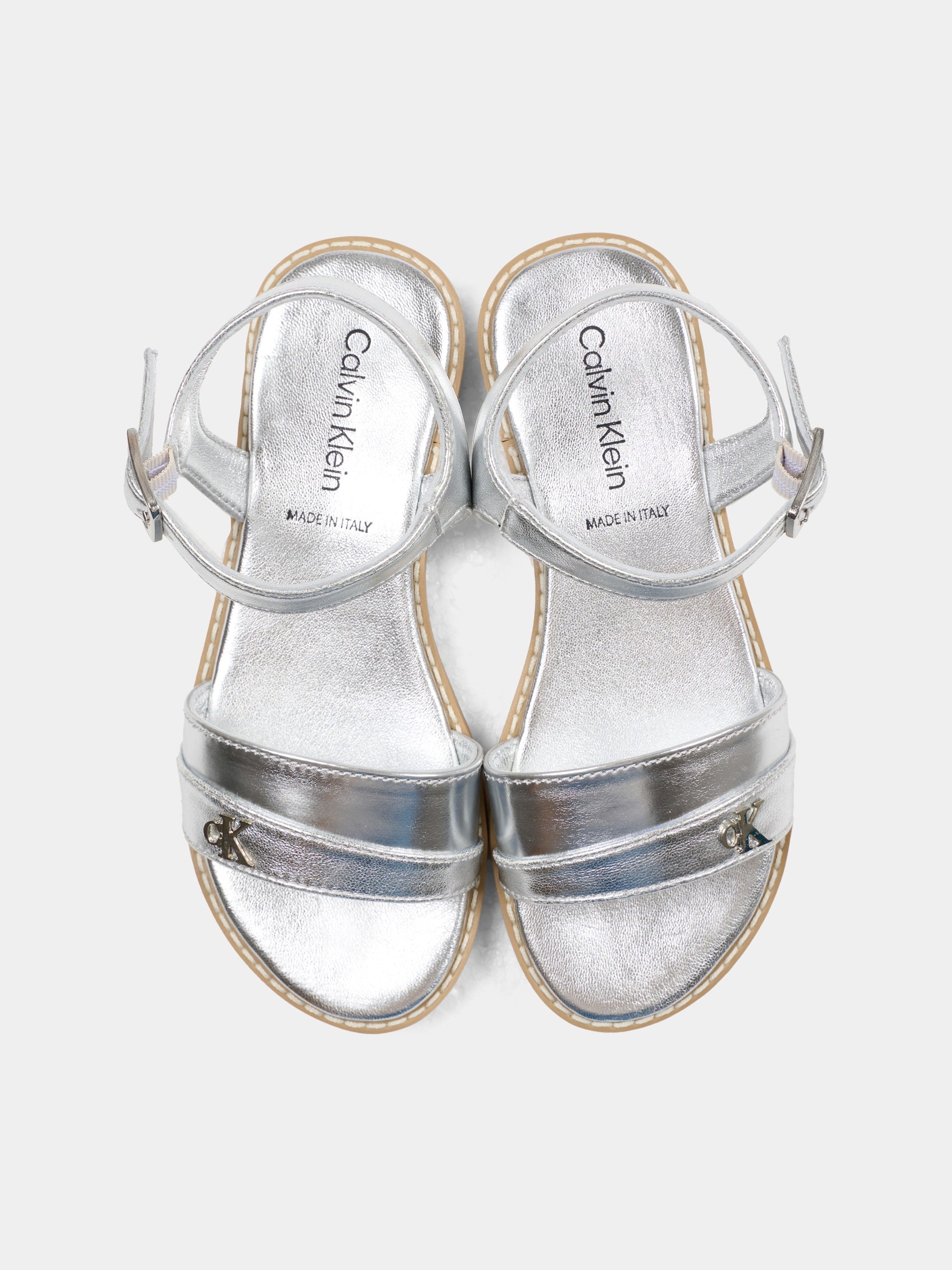 Sandali argento per bambina con logo,Calvin Klein Kids,V4A2 83355 0504904