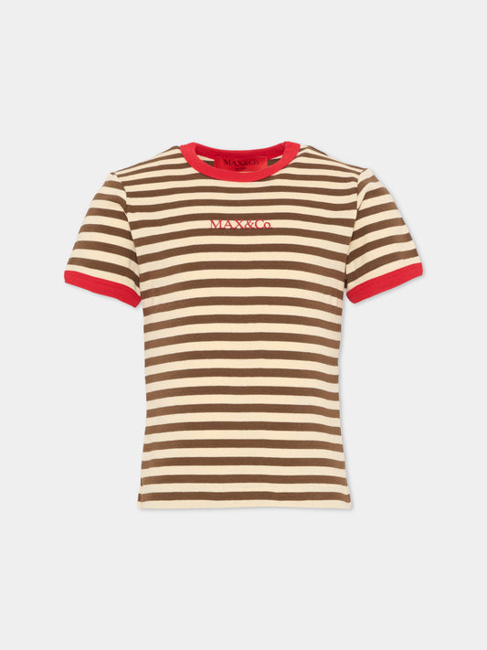 T-shirt multicolor per bambina con logo,Max&co,MX0285 MX046 MX752