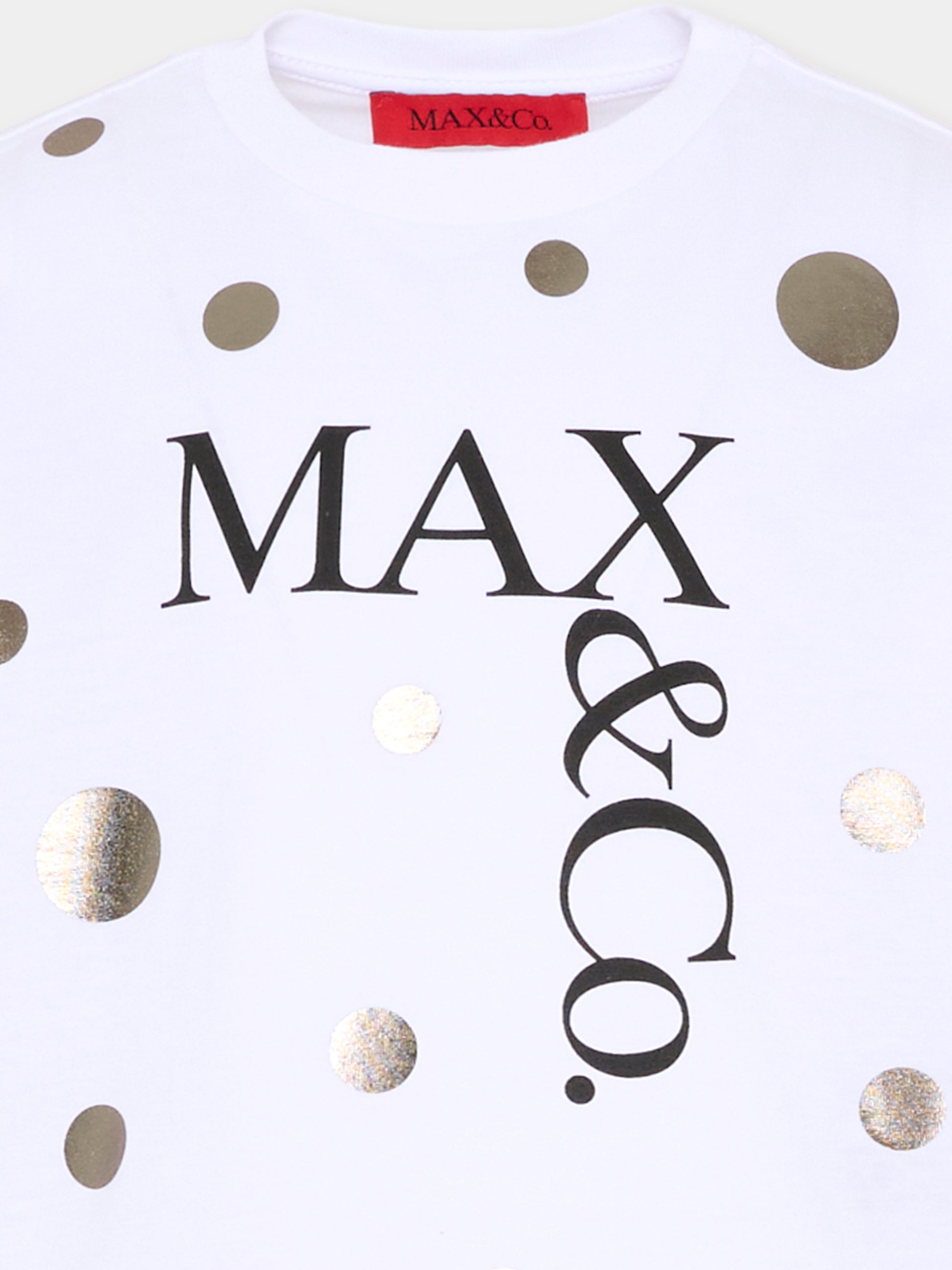 T-shirt bianca per bambina con pois,Max&co,MX0289 MX057 MX100