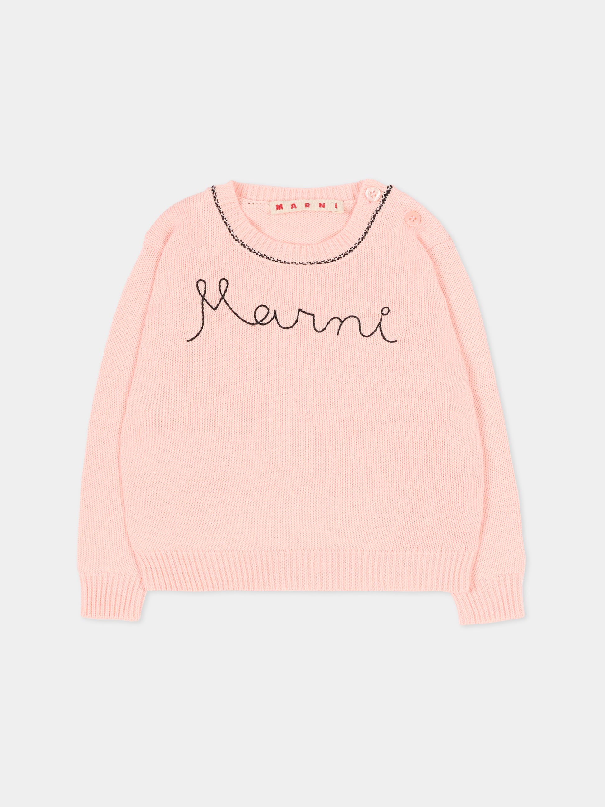 Maglione rosa per neonata con logo ricamato,Marni Kids,M00992 M00X8 0M351