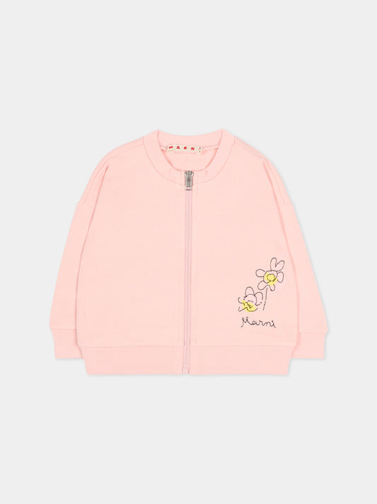 Felpa rosa per neonata con fiori,Marni Kids,M01636 M00SH 0M351