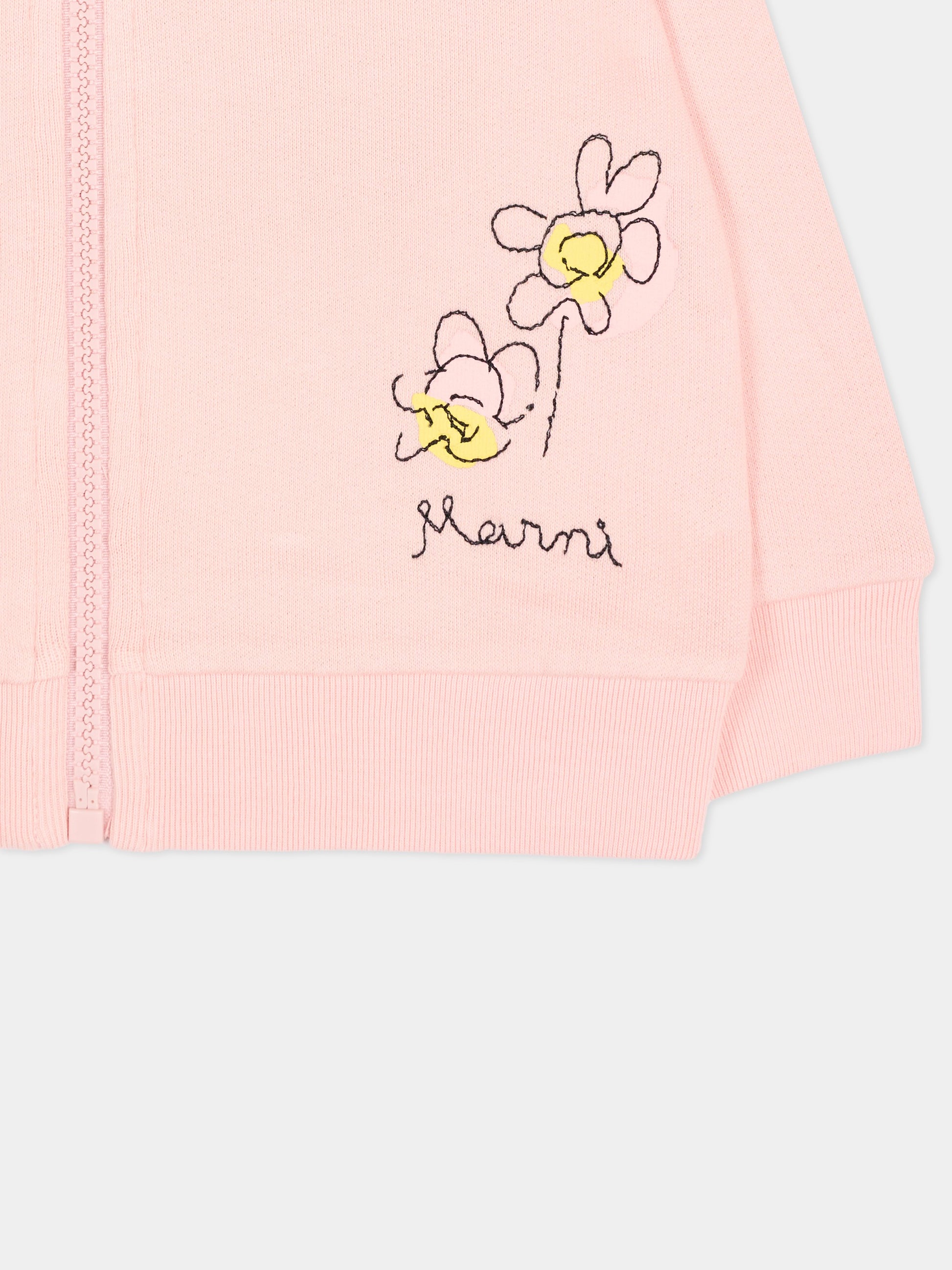 Felpa rosa per neonata con fiori,Marni Kids,M01636 M00SH 0M351