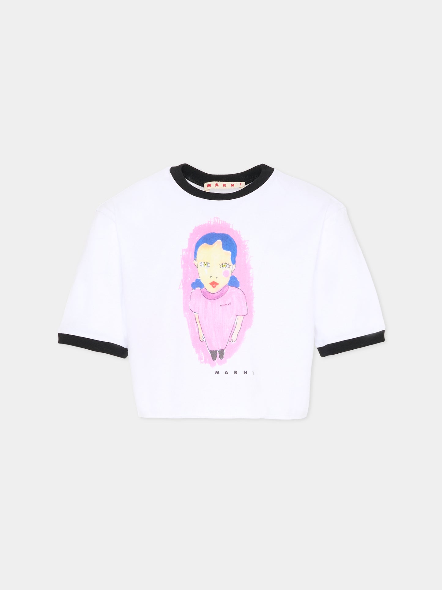 T-shirt crop bianca per bambina con stampa,Marni Kids,M01678 M00HZ 0M100