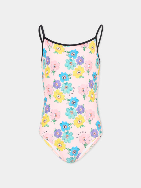 Costume intero rosa per bambina floreale,Marni Kids,M01760 M00WN 0M351
