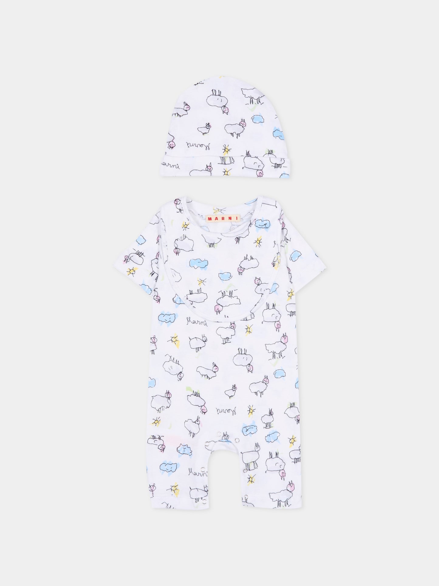 Set tutina bianca per neonati con disegni,Marni Kids,M01783 M00X9 0M100