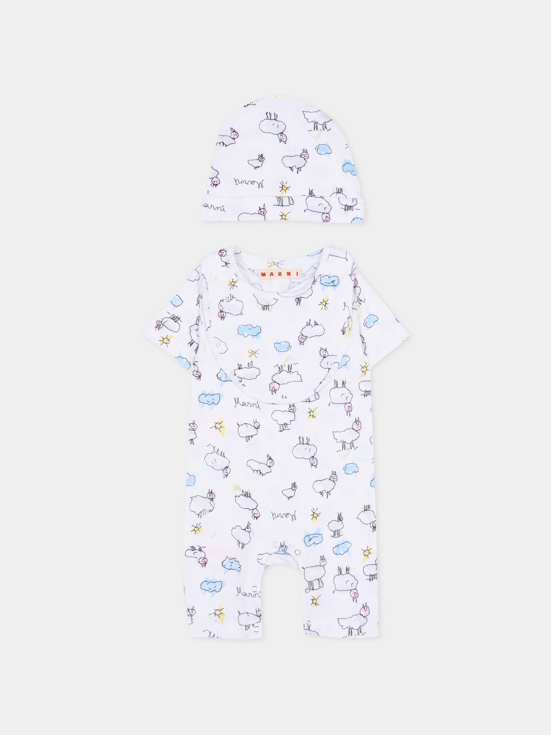 Set tutina bianca per neonati con disegni,Marni Kids,M01783 M00X9 0M100