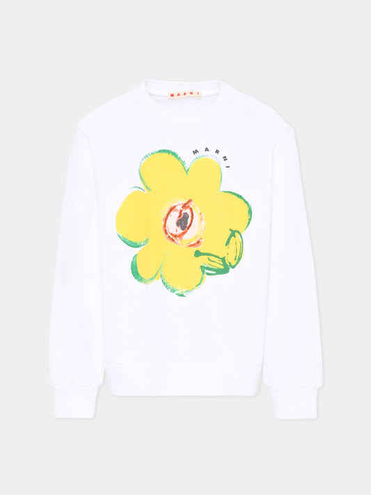 Felpa bianca per bambina con fiore,Marni Kids,M01814 M00V1 0M100