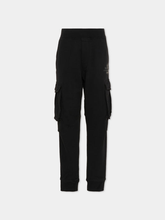 Pantaloni neri per bambino con foglia d'acero,Dsquared2,DQ2721 D0AC6 DQ900