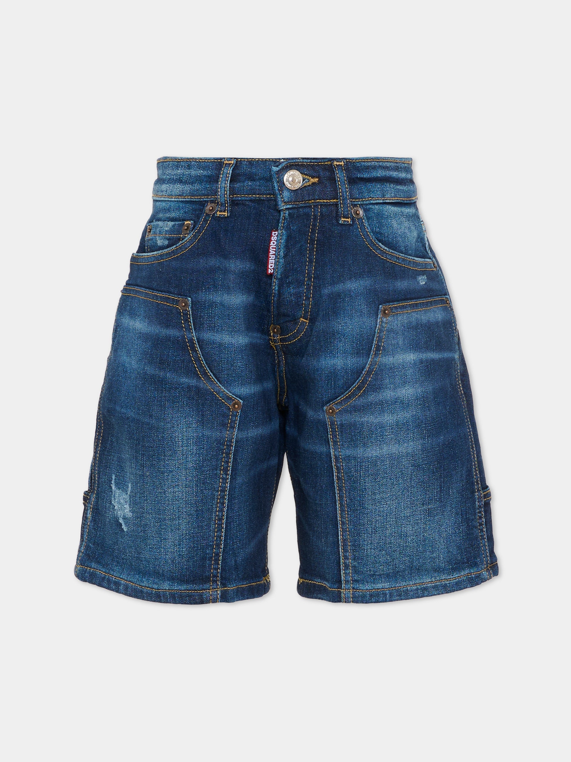 Shorts denim per bambino con logo e finti strappi,Dsquared2,DQ3212 D0AFS DQ01