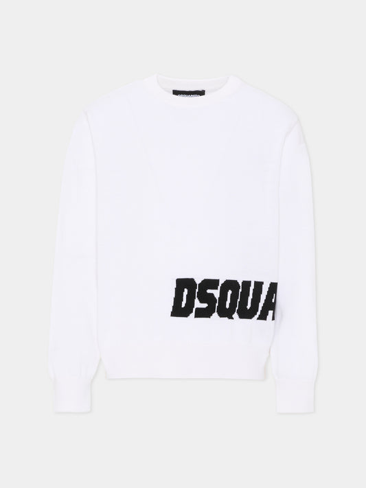 Maglione bianco per bambino con logo,Dsquared2,DQ3242 D0ACT DQ100