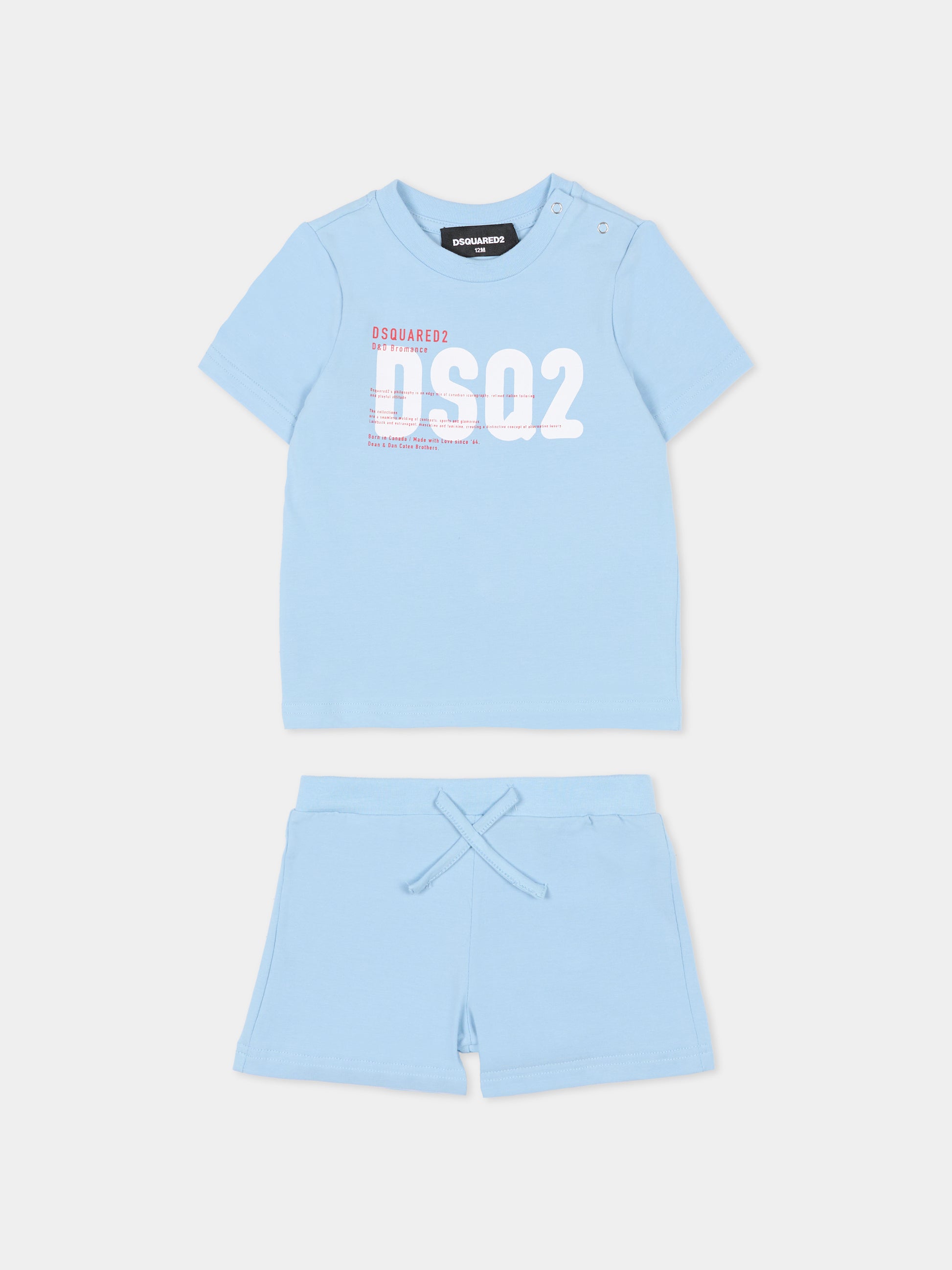 Pigiama celeste per neonato con logo,Dsquared2,DQ3249 D008J DQ814
