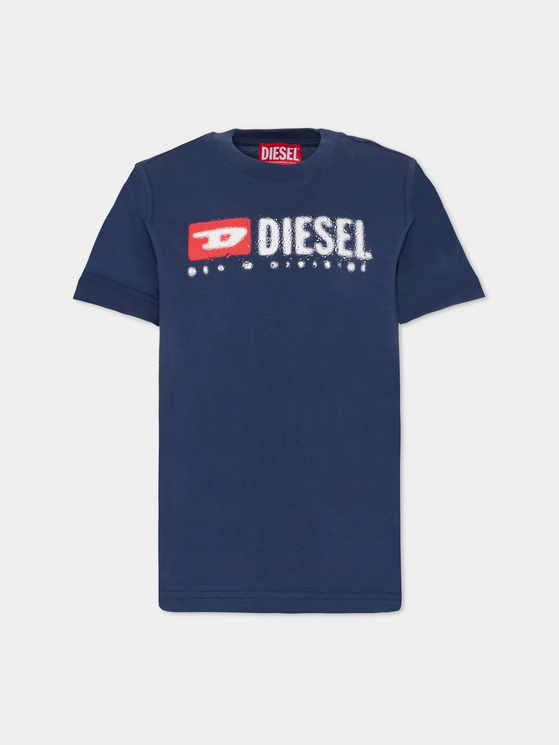 T-shirt blu per bambini con logo,Diesel,J02475 00YI9 K8AT