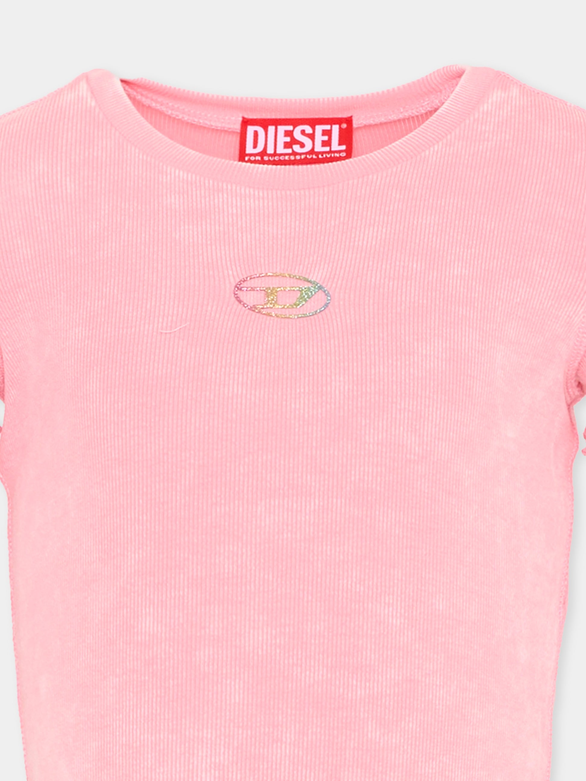T-Shirt rosa per bambina con logo,Diesel,J02579 KYA0E K333
