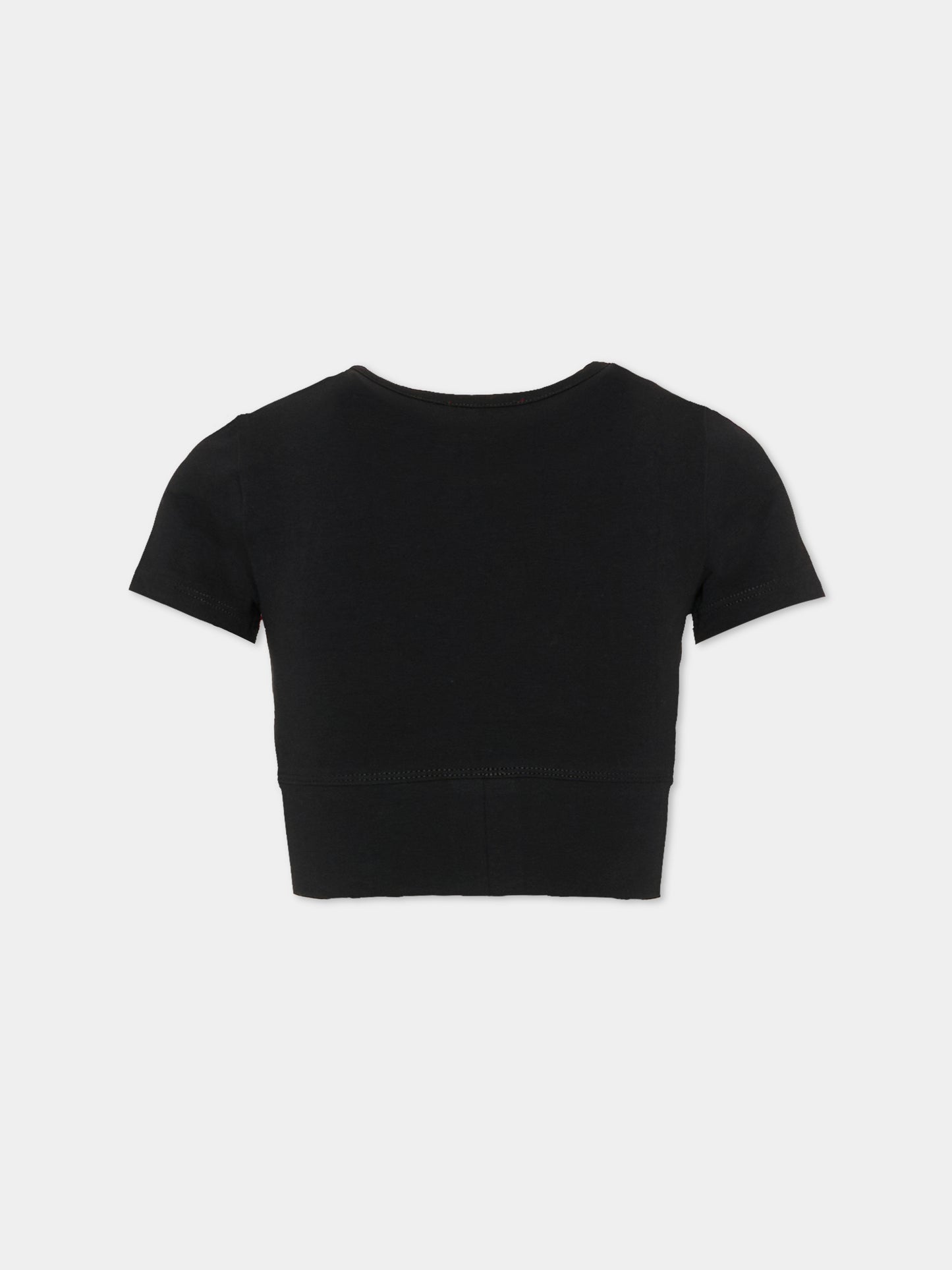 T-shirt crop nera per bambina con logo,Diesel,J02581 KYA0L K900