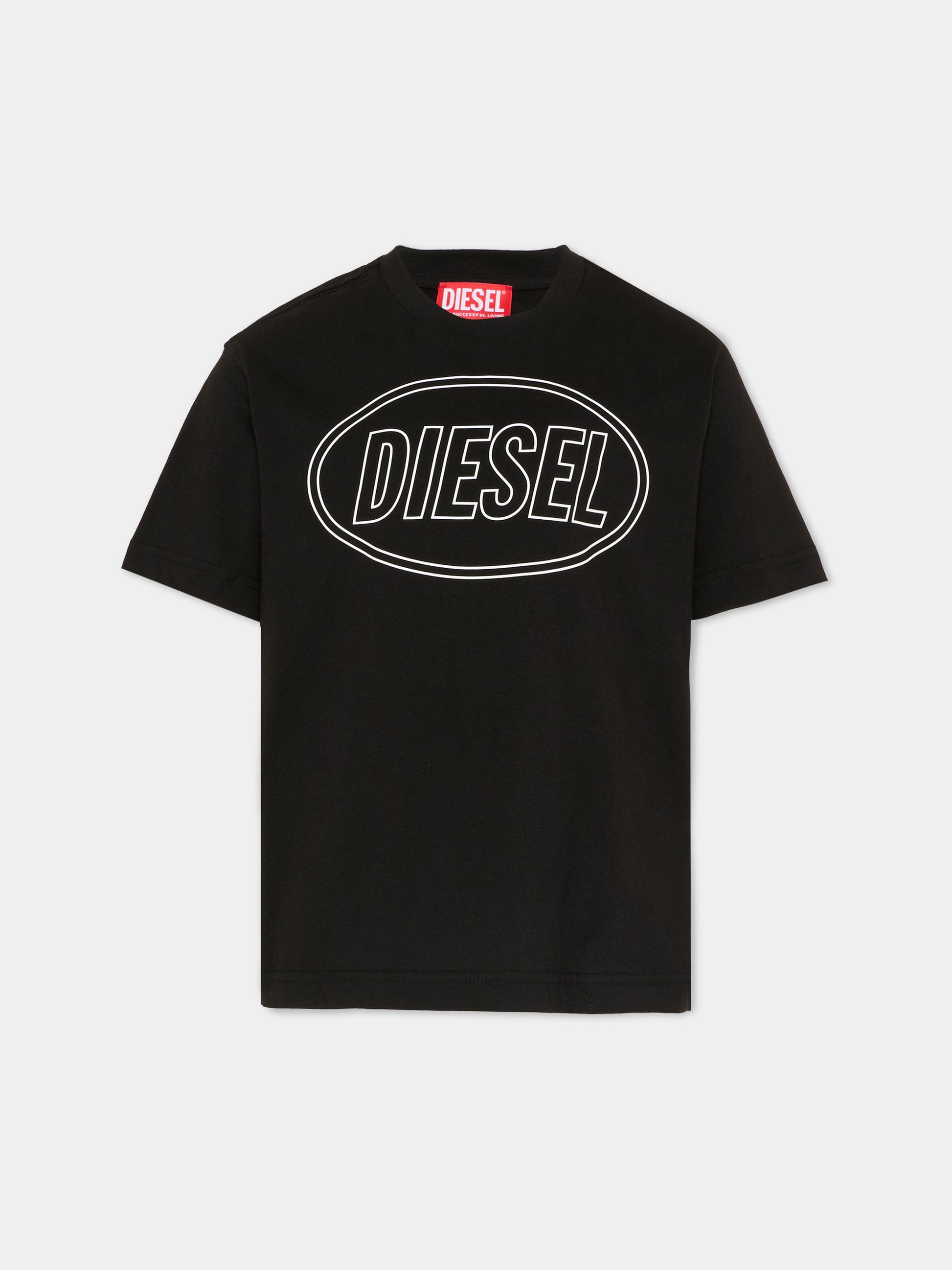 T-shirt nera per bambini con logo,Diesel,J02582 0GRAI K900