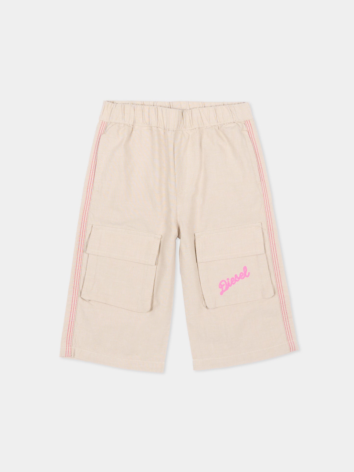 Pantaloni beige per neonata con tasche cargo,Diesel,K00739 KXBSN K141