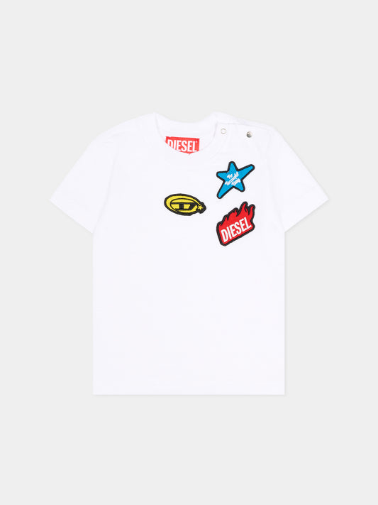 T-shirt bianca per neonato con patch,Diesel,K00760 KYAYS K100